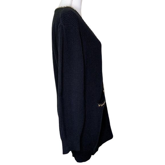Lovers + Friends Norina Cardigan Dress Black Knit Gold Chain Trim Sweater Mini - Picture 6 of 9